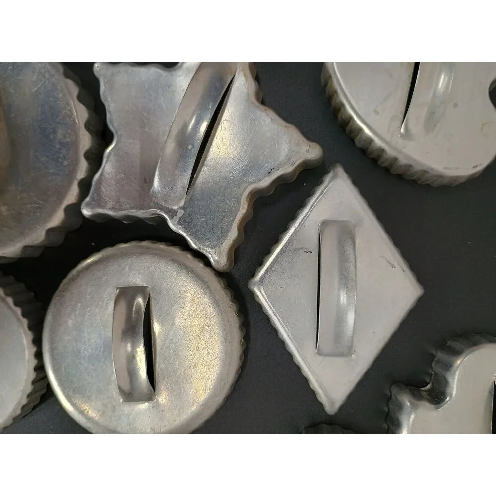 Vintage Aluminum Cookie Cutters Various Shapes Set‎ Of 12 Heart Star Tree Circle